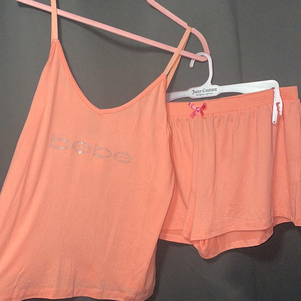 🆕 Rhinestone bebe Logo Tank Top & Shorts Pajama Set
